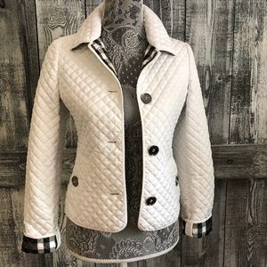 Burberry White Diamond Quilted Jacket Size 2 EUC